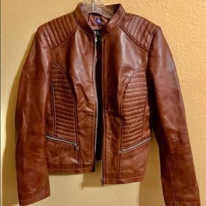Women’s Medium Fitted Leather Cognac Brown Jacket